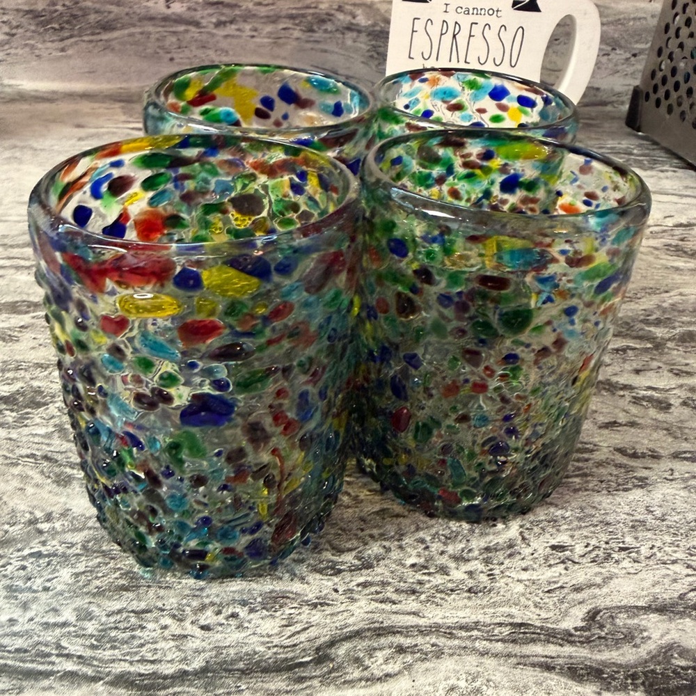 Mexican confetti glass - 4 rock glasses